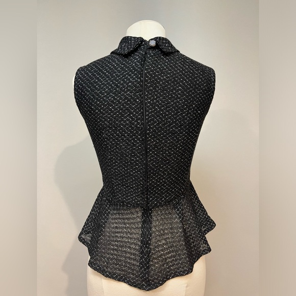 TIFFANYSLABEL BLACK EMBROIDERED PEPLUM TOP W/ COLLAR & SHIMMERING SILVER DETAILS - Picture 7 of 8